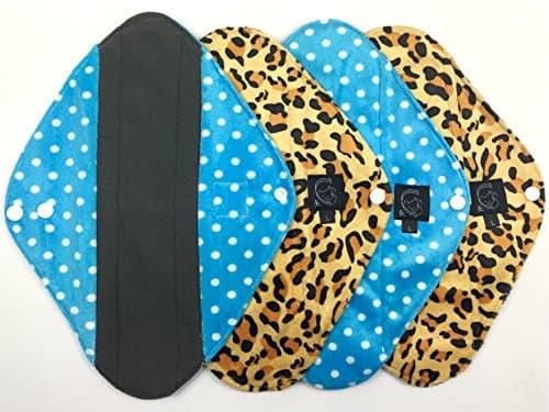 4 Pack SPOTS & LEOPARD - HEAVY FLOW - Cloth Sanitary Pads (CSP), 30cm long x 10cm wide (11.75" L x 4" W) Bamboo CHARCOAL, Minkee / MINKY, Washable Reusable Period Protection, Menstrual Products, Mama Towel, Sanitary Napkins - {Kernow Kloth}