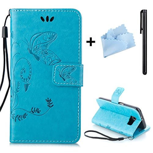 Galaxy S6 Edge Plus Case,Tebeyy Premium PU Leather Flip Wallet Case for S6 Edge Plus,Card Slots and Kickstand Built in with Pressed Butterfly Printed in Case Cover for S6 Edge Plus+1pc Free Stylus Pen as Gift-Color 6#