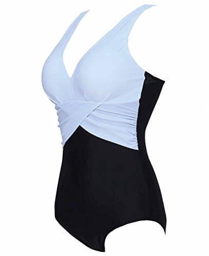 Also Easy Chic Comfortable and Soft Sexy V Neck Cross Cover Tummy Control One Piece Swimsuit Fashion Monokini Bikini Charming WhiteLarge Fashionistas New