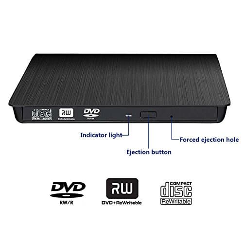 External DVD CD Drive,Juanery USB 3.0 Portable External High Speed Data Transfer CD DVD +/-RW Writer Burner Rewriter Slim DVD/CD Rom Drive for Notebook PC Support Windows/ Vista/7/8/10, Mac OSX(Black)