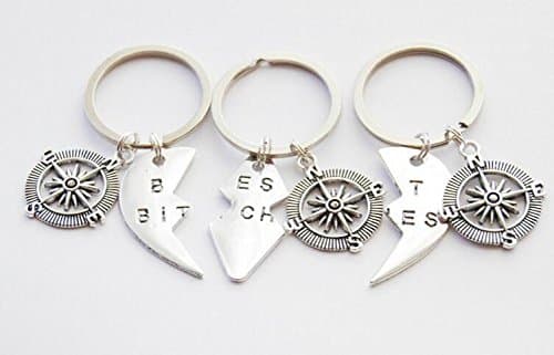Three Compass Keychains 3 Best Bitches Keychains Set of Three Compass Keychains Best Bitches Keychains Broken Heart Keychain Bitch Keychains