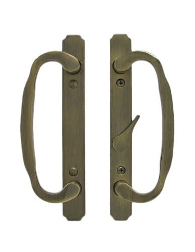 Solid Brass Sliding Glass Door Handle Set, Antique Brass, 3-15/16” CTC Screw Holes