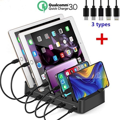 Marstree Foldable 5 Port USB Charging Station Cell Phone HUB Charger Station Dock Station Organizer Quick Charge Multi Phone Desktop Charging Station, 4USB + 1Type-C