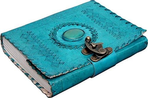 prastara Leather Diary with Antique Stone Handmade Leather Bound Diary for Men and Women Unlined 5×7 inches Size 200 Pages Travel Diary with Antique lock. (Customization Available)
