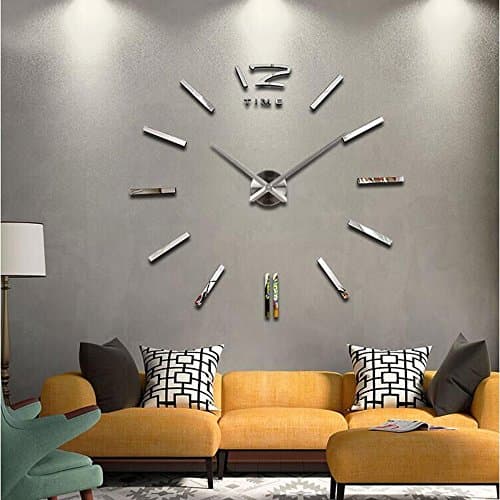 MOYO Modern Mute Frameless Large 3D DIY Wall Clock Mirror Sticker for Room Home Decorations Big Timer-Silver