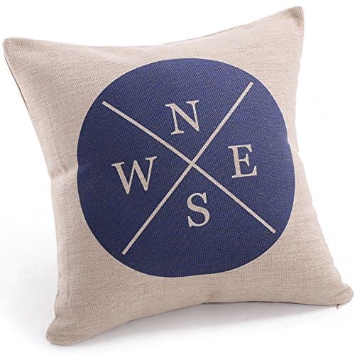 Prettypillow Home Decorative Cotton Linen Square Pillowcase Blue Compass Pattern Throw Pillow Shams Cushion Cover 18" x 18"