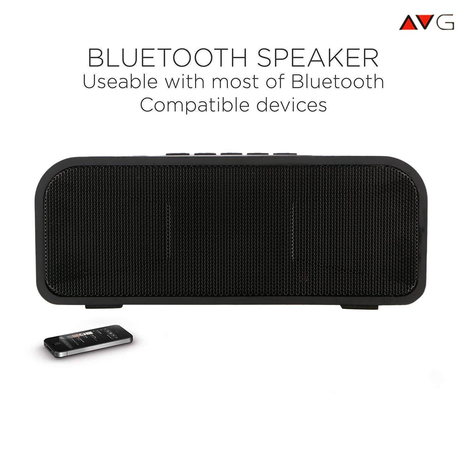 AVG Technology P1 Wireless Portable Bluetooth Speaker, Battery Duration, FM, USB, AUX, Micro SD Card Reader for Samsung Galaxy S8 Lenovo (Black)