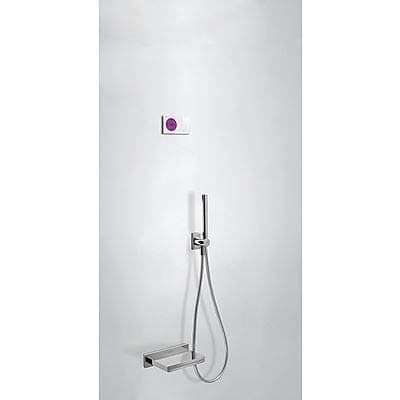 Three Griferia – Kit Electronic Bath Concealed Thermostatic Shower Technology · Electronic Thermostatic Control Unit Including (2-Way). · Spout Waterfall INOX (299.903.04). · Holder with Socket Wall (207.182.01). · Shower Mobile anticalcárea (034.116.01). · Flexo Satin (91 (09286556)