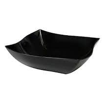 Pack of 3 Elegant Wave Shaped Square Plastic Reusable Serving Bowls/Plastic Serving Dishes/Plastic Salad Bowls - Black - 32oz (.9 Litre)