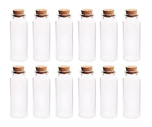 SATYAM KRAFT 12 Pcs Glass Material Empty Lovely Small Tiny Wishing Bottle, Mini Message vial Bottles with Cork Stoppers for new year Gift Decoration, jars - Containers, Storage (12 Pieces)