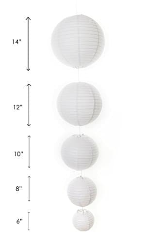 20 Different Sized Paper Lanterns (14”, 12”, 10”, 8”, 6”) + 20 Free LED Lights (White), Chinese Paper Lanterns, Round Paper Lanterns, Paper lampshades for Weddings and Parties