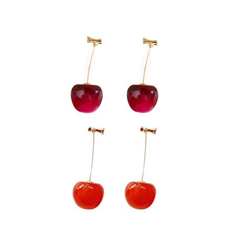 3D Red Cherry Drop Earrings Cute Fruit Gold Dangle Earrings Charm Jewelry Gift Earrings for Women Girls, Resin, not known,