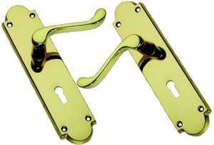 OriginalForgery Victorian Scroll Brass Door Handles with Keyhole