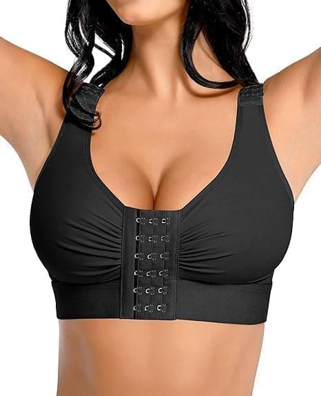 FeelinGirl Post Surgery Compression Bra for Women Front Closure Mastectomy Bra with Adjustable Straps Wirefree