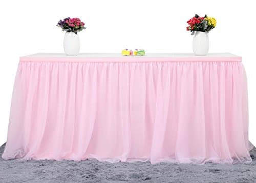 Tulle Table Skirt L108 H30 Table Decorations for Rectangle or Round Tables for Birthday Party, Baby Showers, Wedding Party and Daily Home Decorations(Pink