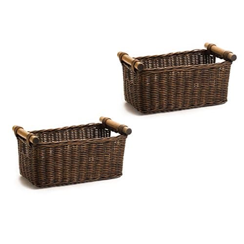 The Basket Lady Petit Wicker Storage Basket, 2 pcs Medium, Antique Walnut Brown