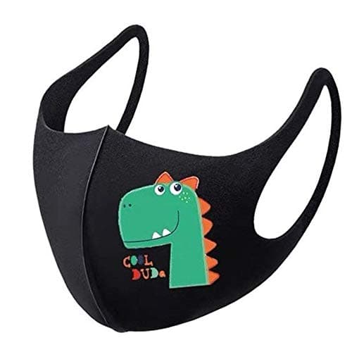 PYL Cute Cartoon Dinosaur Printed Face Cover Mouth Cover Protecive Dustproof Resuable Accesory for Kids Child, 10Pcs/Pack Black