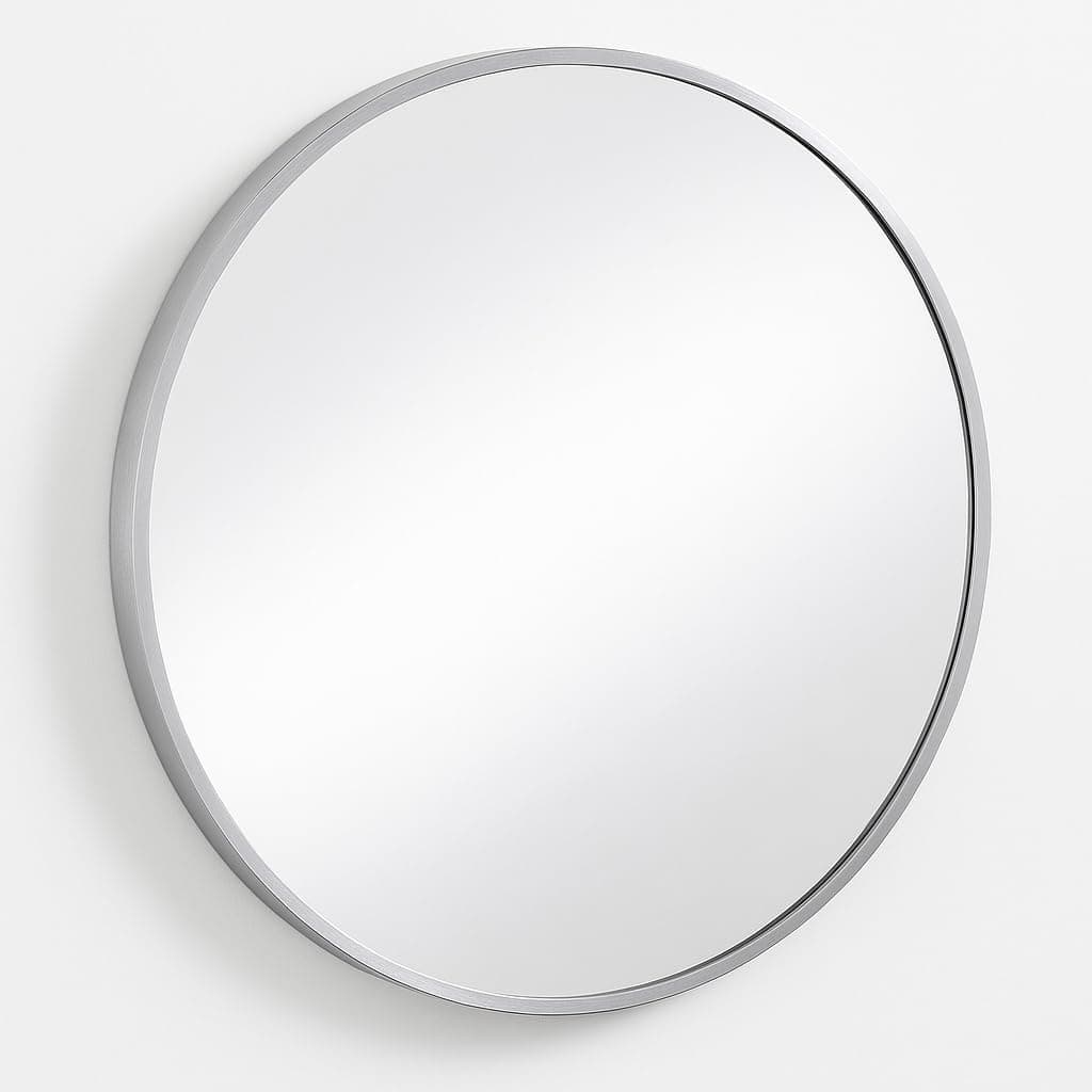 60cm Adele Wall Mirror - Silver, Metal Frame Large Round Wall Mounted Mirror for Bedroom/Bathroom/Living Room
