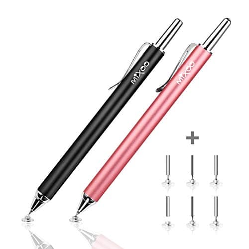 Mixoo Retractable Precision Stylus Pen - Universal Capacitive Disc Tip Stylus with Replacement Tips for iPad, iPhone, Samsung Galaxy, Tablet and Other Touch Screen Devices (Black+Rose Gold)