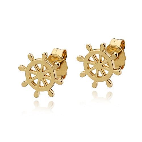 Ship Wheel Stud Earrings 14k Gold Solid Rudder Helm post Sailor Boat Nautical Jewelry