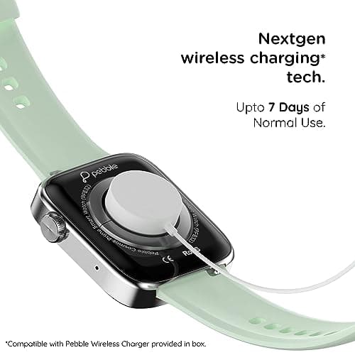 Pebble Newly Launched Cosmos Prime Bluetooth Calling Smart Watch,Largest 1.91" Bezel-Less Edge-to-Edge Display,600 Nits Brightness, Sleek Metallic Body, Wireless Charging, Health Suite (Mint Green)