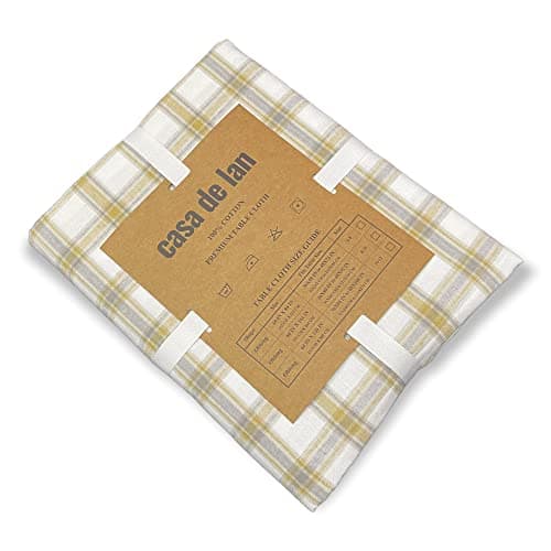 Rectangle Table Cloth - Table Cover - Cotton Mitered Stitched - Checks Table Covers for Kitchen Dining, Wedding, Decorations, & Parties - 60x104 in - Mustard Plaid