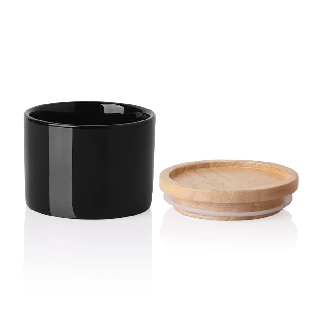Sweejar Kitchen Canisters Ceramic Food Storage Jar, Stackable Containers with Airtight Seal Wooden Lid for Serving Ground Coffee, Tea, Sugar, Spice and More - 5 Fl Oz(Black)