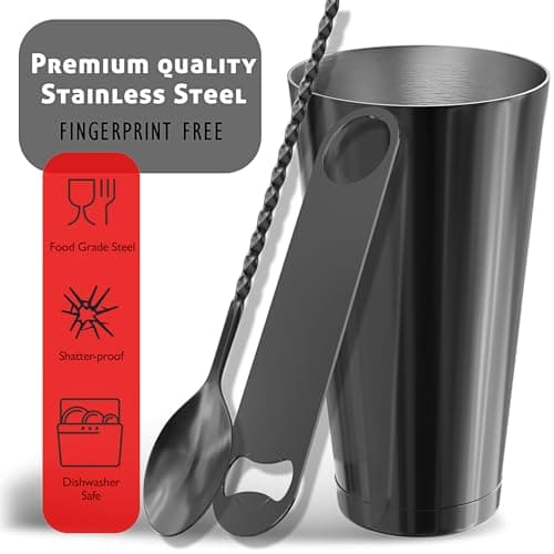 Bar Set Cocktail Shaker Set Bartender Kit, 17 Piece Black Cocktail Set, Mixology Bartender Kit with Wood Stand, Steel Cocktail Kit, Bar Accessories: 30oz Martini Shaker, Muddler, Cocktail Book & More