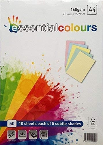 A4 50 SHEET ASSORTED 160GM CARD PACK - SUBTLE COLOURS