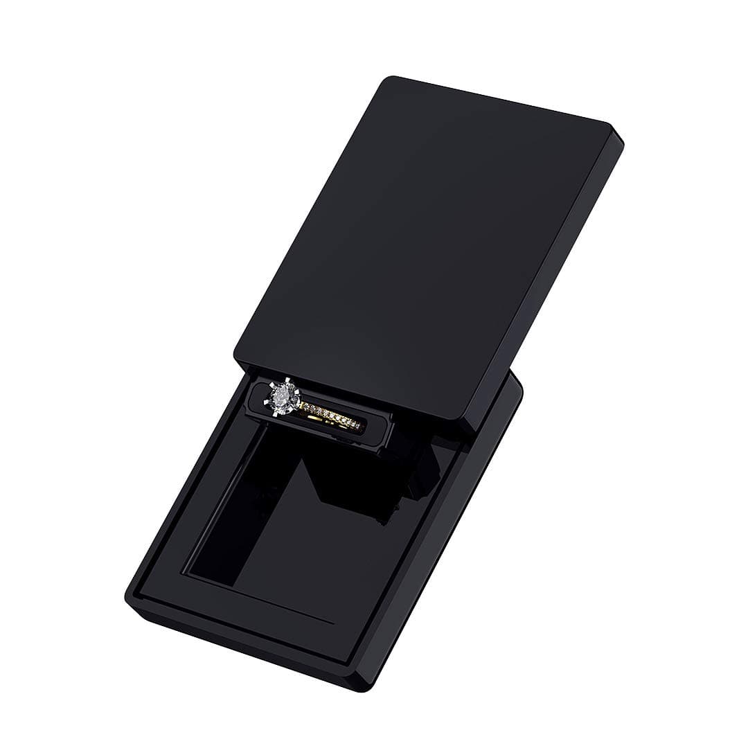 MONOLIX Slim Engagement Ring Box, Thin Unique Sliding Lid, Elegant Discreet Secret Surprise Marriage Wedding Proposal Case (Black, Mini)