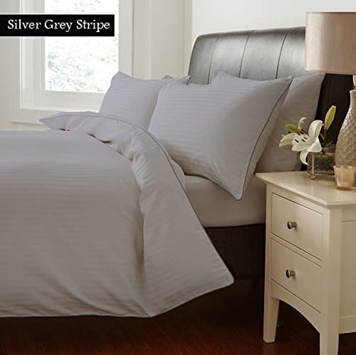 NILE BED LINENS Egyptian cotton Flat Sheet 800 Thread Count Striped CAL-KING Size, SILVER GREY Color