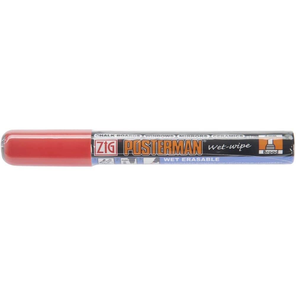 Zig 6mm Posterman Broad Tip Wet Wipe Marker, Red