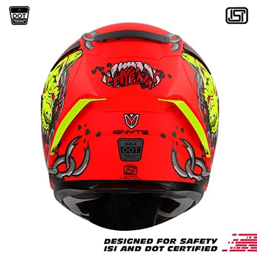 Ignyte IGN-4 Hyena ISI/DOT Certified Double Visor Full Face Helmet with Outer Anti-Fog Clear Visor and Inner Smoke Sun Shield