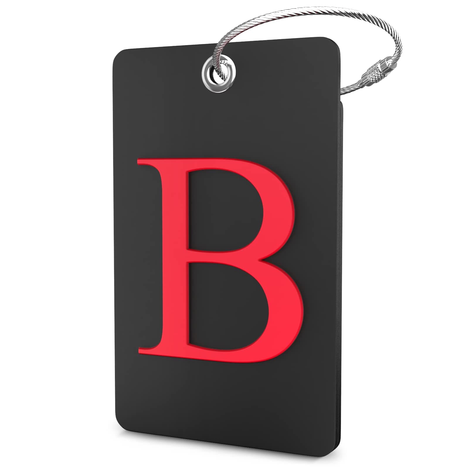 ShackeLuggage Tag Initial - Fully Bendable Tag w/Stainless Steel Loop (Black) (Letter B)