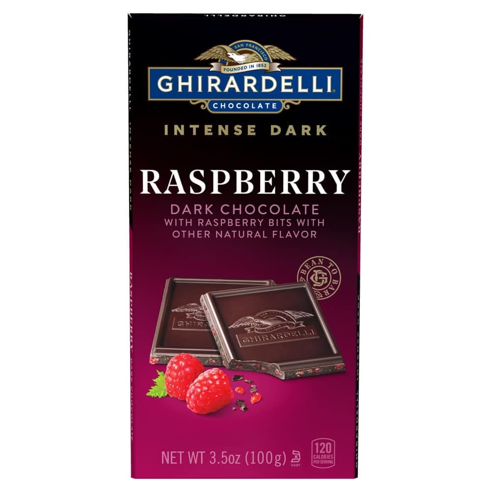 GHIRARDELLI Intense Dark Chocolate Bar, Raspberry, 3.5 Oz Bar