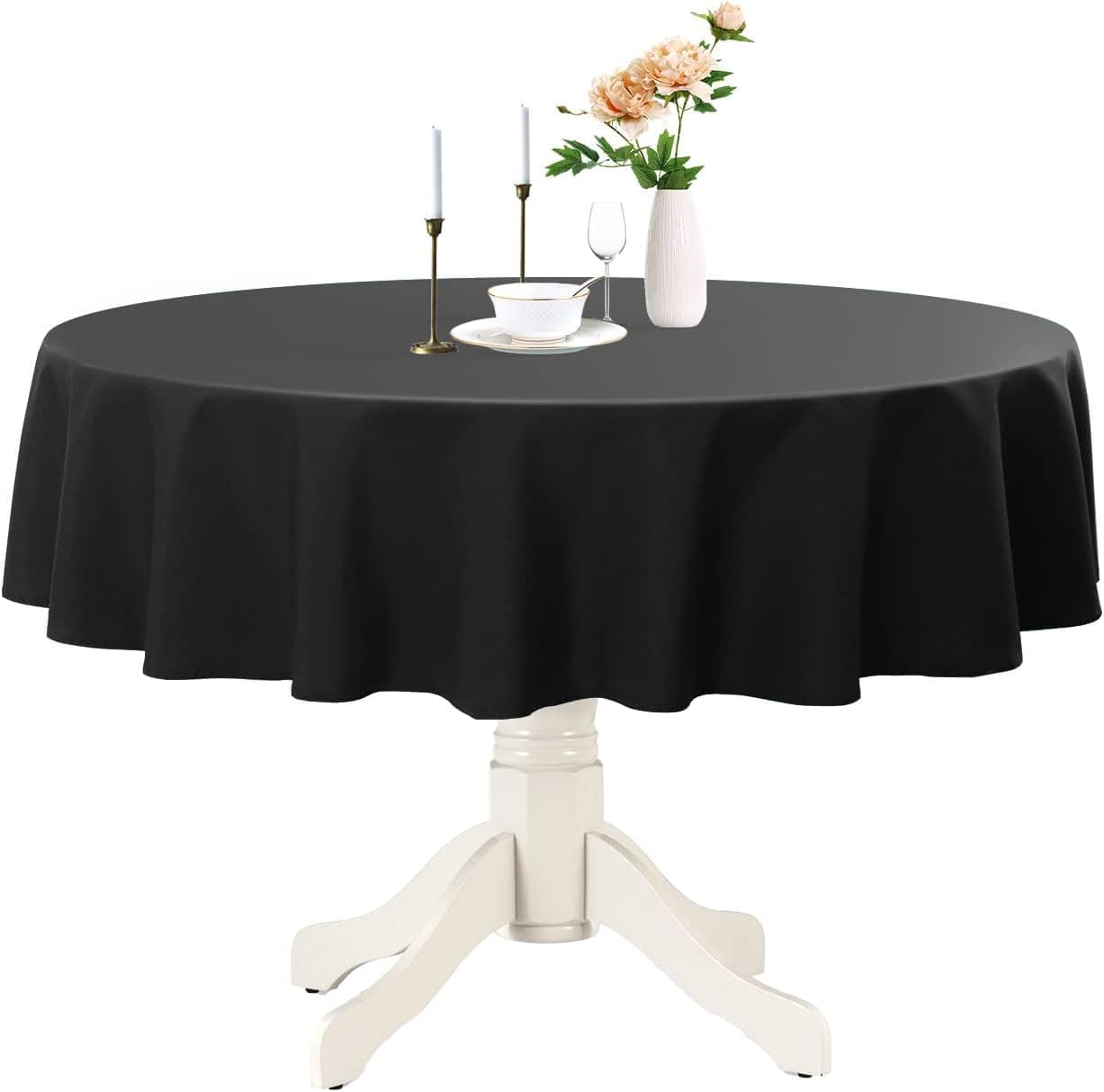 Round Waterproof Tablecloth, Stain Resistant Washable Table Cloths Wrinkle Free Polyester Table Covers for Kitchen Dining Party Wedding Indoor and Outdoor - Black, 60 Inch