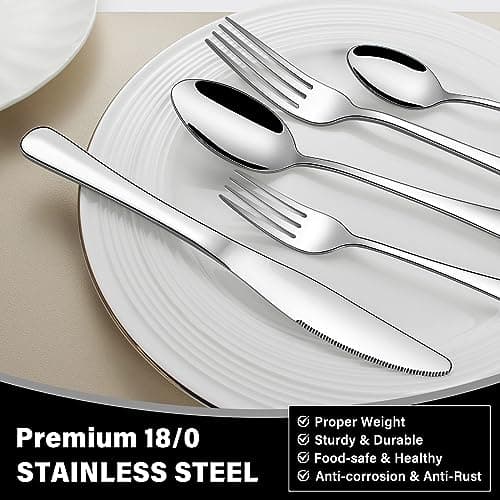 68-Piece Silverware Set with Serving Utensils, Heavy Duty Stainless Steel Flatware Set for 12, Food-Grade Tableware Cutlery Set, Utensil Sets for Home Restaurant, Mirror Finish, Dishwasher Safe