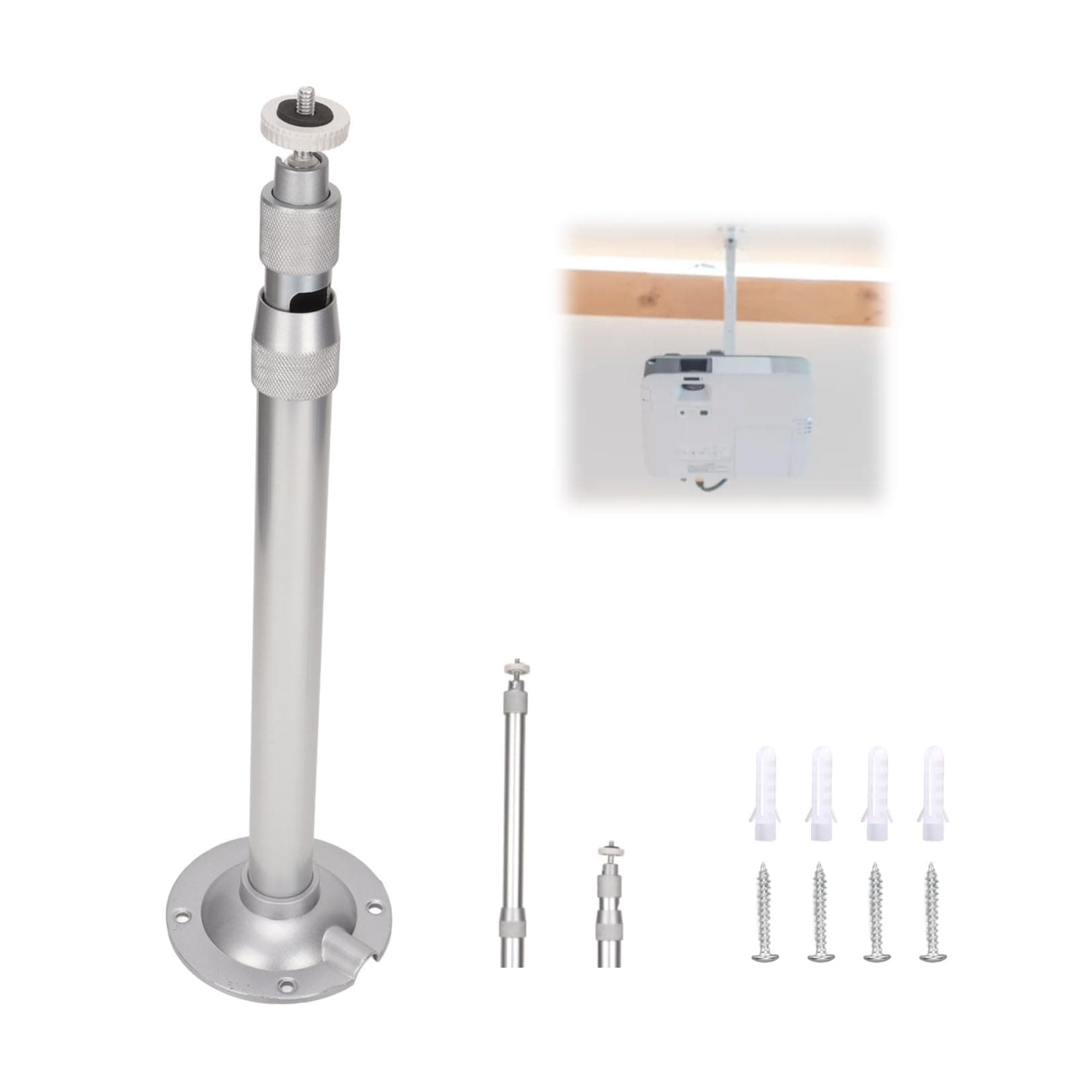 Projector Mount Bracket, Universal 30-60cm Ceiling Mount, 360° Adjustable Wall Mount Stand, Aluminum Alloy 5kg Load, with 1/4in Thread for Home Theater