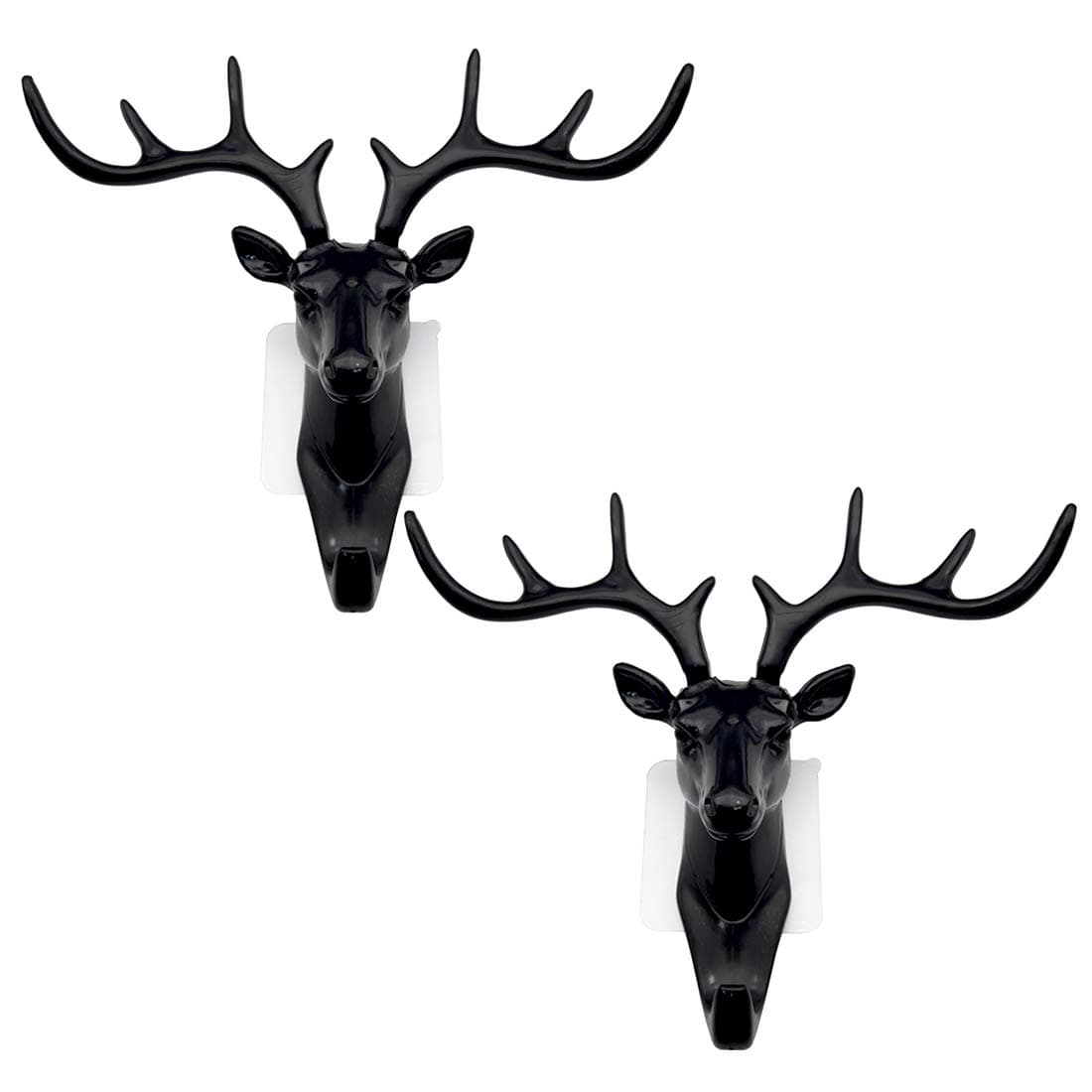 2Pcs Deer Head Hooks Self Adhesive Deer Antler Hooks Hanger Decorative Animal Wall Key Holders for Home or Office