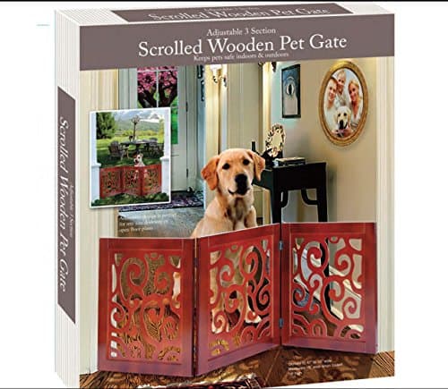 Die Cut 3 Panel Wood Scroll Motif Pet Gate
