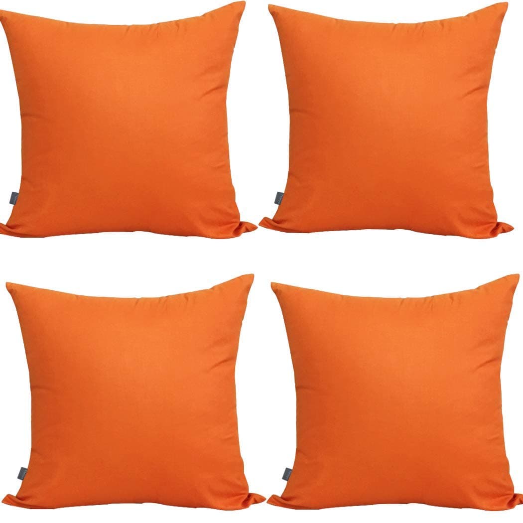 Thmyo 4-Pack 100% Cotton Comfortable Solid Decorative Throw Pillow Case, Square Cushion Cover Pillowcase Sublimation Blank Pillow Covers DIY Throw Pillowcase for Sofa Bed(18x18 inch/ 45x45cm,Orange)