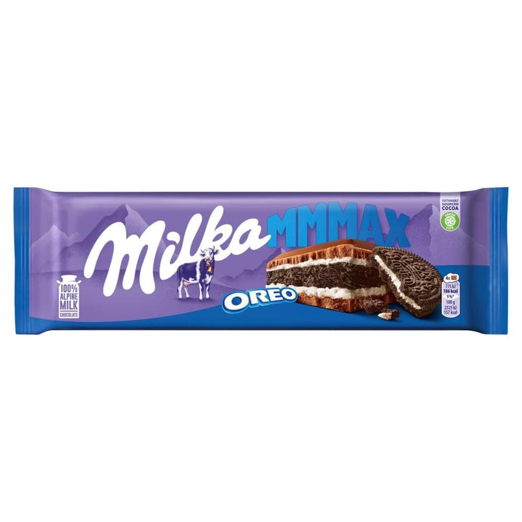 Mmmax with OREO Chocolate Bar, Creamy Alpine Milk Chocolate with Crunchy Cocoa Biscuit Pieces & Dairy Cream Filling, 300 g