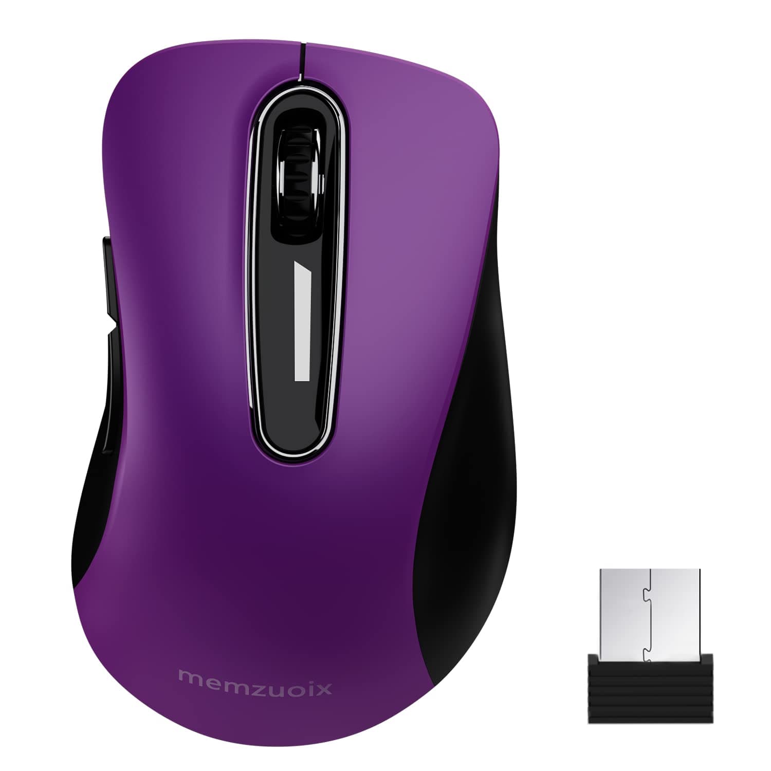 memzuoix 2.4G Wireless Mouse, 1200 DPI Computer Mouse with USB Receiver, Portable Wireless USB Mouse Battery Powered Cordless Mouse for Laptop, PC, Desktop, 5 Buttons, Purple