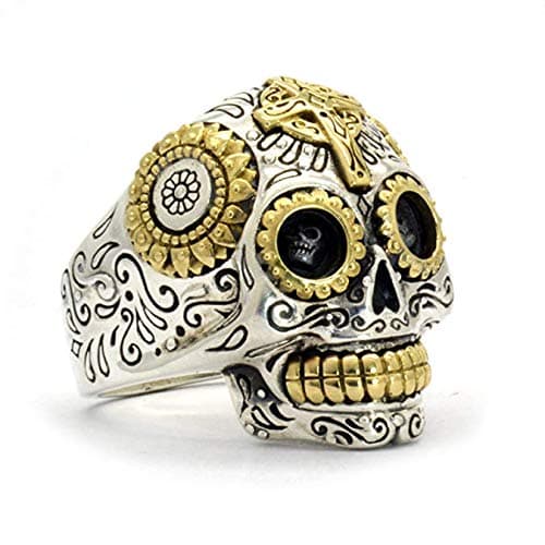Sterling Silver Biker Sugar Skull Ring for Men (Size 12.5) - 1 Oz of Handcrafted Silver