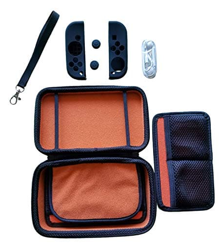 Nintendo Switch Starter Bundle - Hard Travel Case With Ten Gaming Storage Units, JoyCon Covers (black), Earbuds by Gamebound