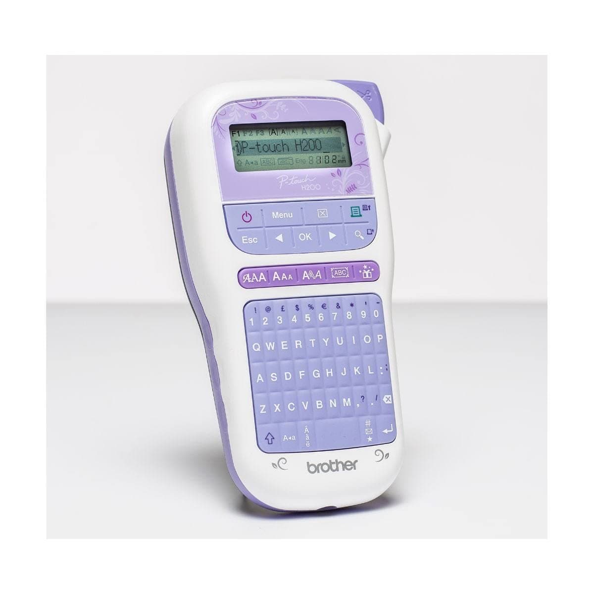 PT-H200 Label Maker, P-Touch Craft Label Printer, Handheld, QWERTY Keyboard, Up to 12 mm Labels, Includes 12 mm Gold on White Tape Cassette, White/Violet