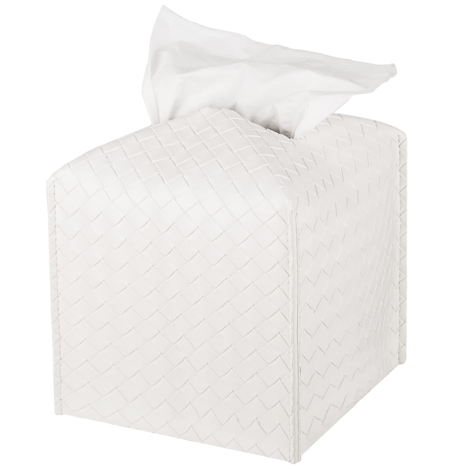 PU Leather Tissue Box Cover, White