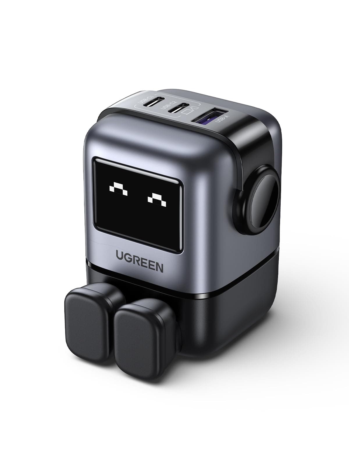 UGREEN UNO 65W Type C Charger, Funny Display 3-Port Nexode Fast Charging Power Adapter GaN Laptop Wall Charge Plug Compatible for MacBook Air/HP/Dell/Lenovo,iPhone 17 Pro Max, Galaxy S26/S25/S24 Ultra