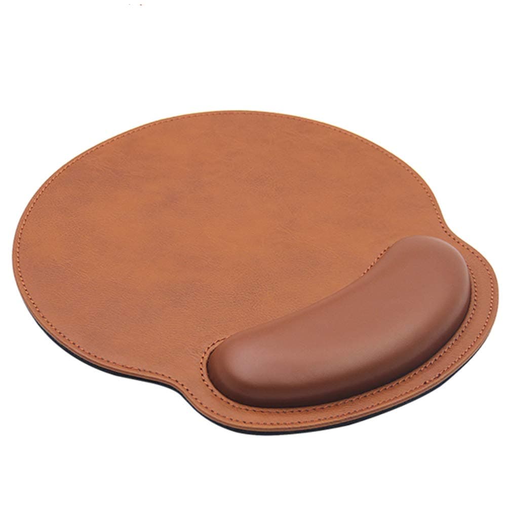 RICHEN Ergonomic PU Leather Mouse Pad with Wrist Support,Comfort Memory Foam,Waterproof Surface,Non- Slip Rubber Base for Computer Laptop & Mac,Lightweight Rest for Home,Office & Travel (Brown)