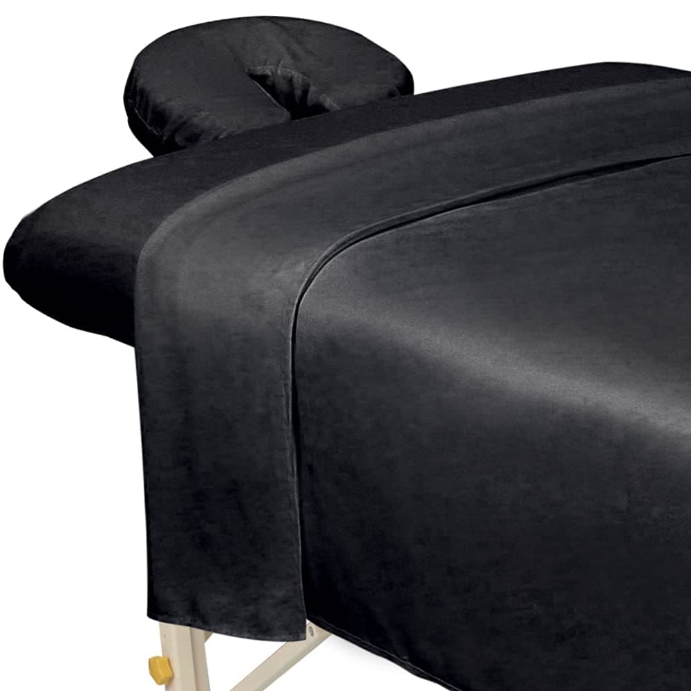 ForPro Professional Collection Premium Microfiber 3-Piece Massage Sheet Set for Tables, Includes Flat Sheet, Fitted and Face Rest Cover, Black, 309898